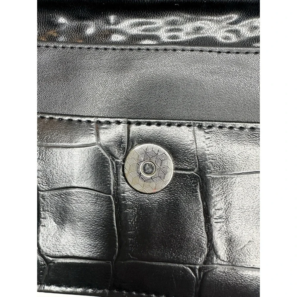 Western Crossbody Wallet Clutch Faux Croc Woven Leather Look Silver Heart Medusa
